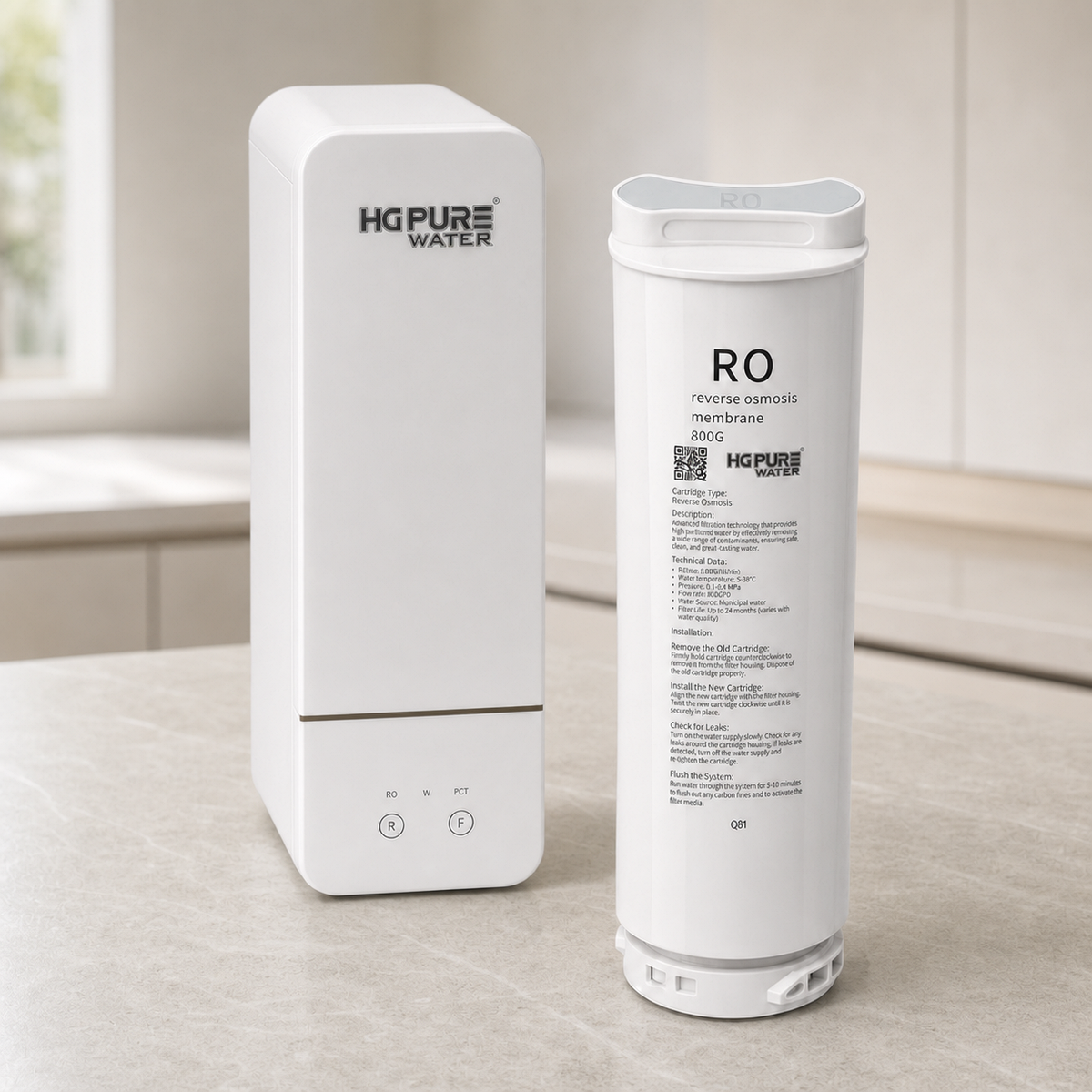 HGH-24 purifier beside its replacement RO membrane cartridge