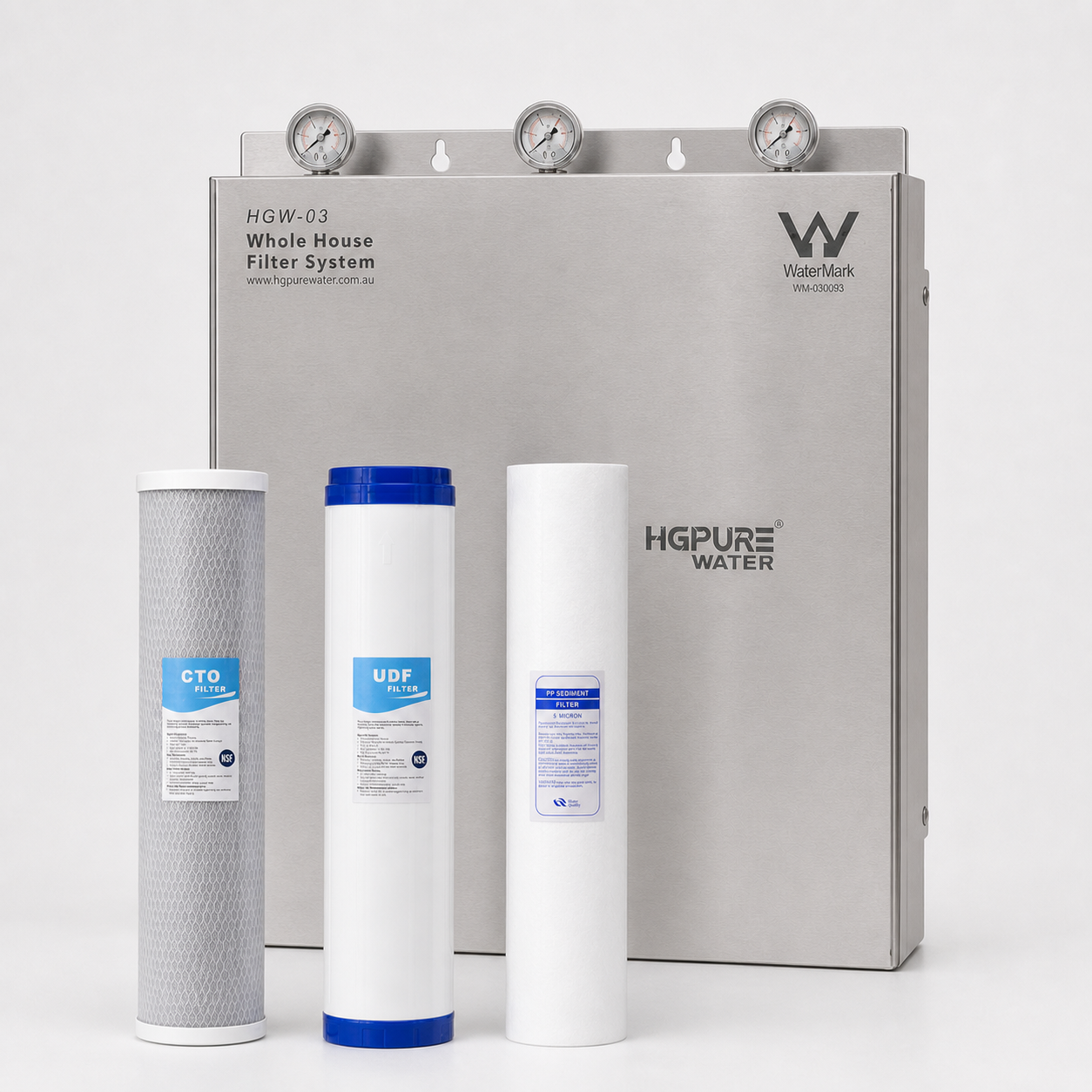 HGW-03 whole-house system with PP sediment, UDF and CTO replacement cartridges